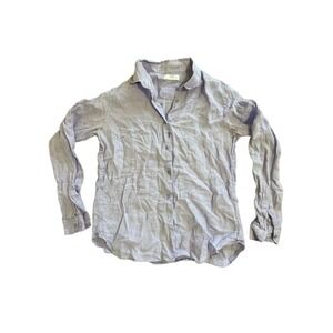 Uniqlo Women's Button Down Shirt Long‎ Sleeve Linen Blend Purple Casual